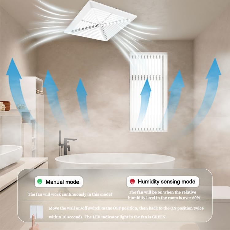 VENTECHLATION Bathroom Exhaust Fan 80CFM 1.5Sone, 4inch duct, Energy-Saving Household Ventilation Fan with Humidity sensor, No Attic access Needed Installation, Classic White Grille - Image 3